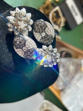 Swarovski Silver Tone Floral Crystal Clip-On Earrings